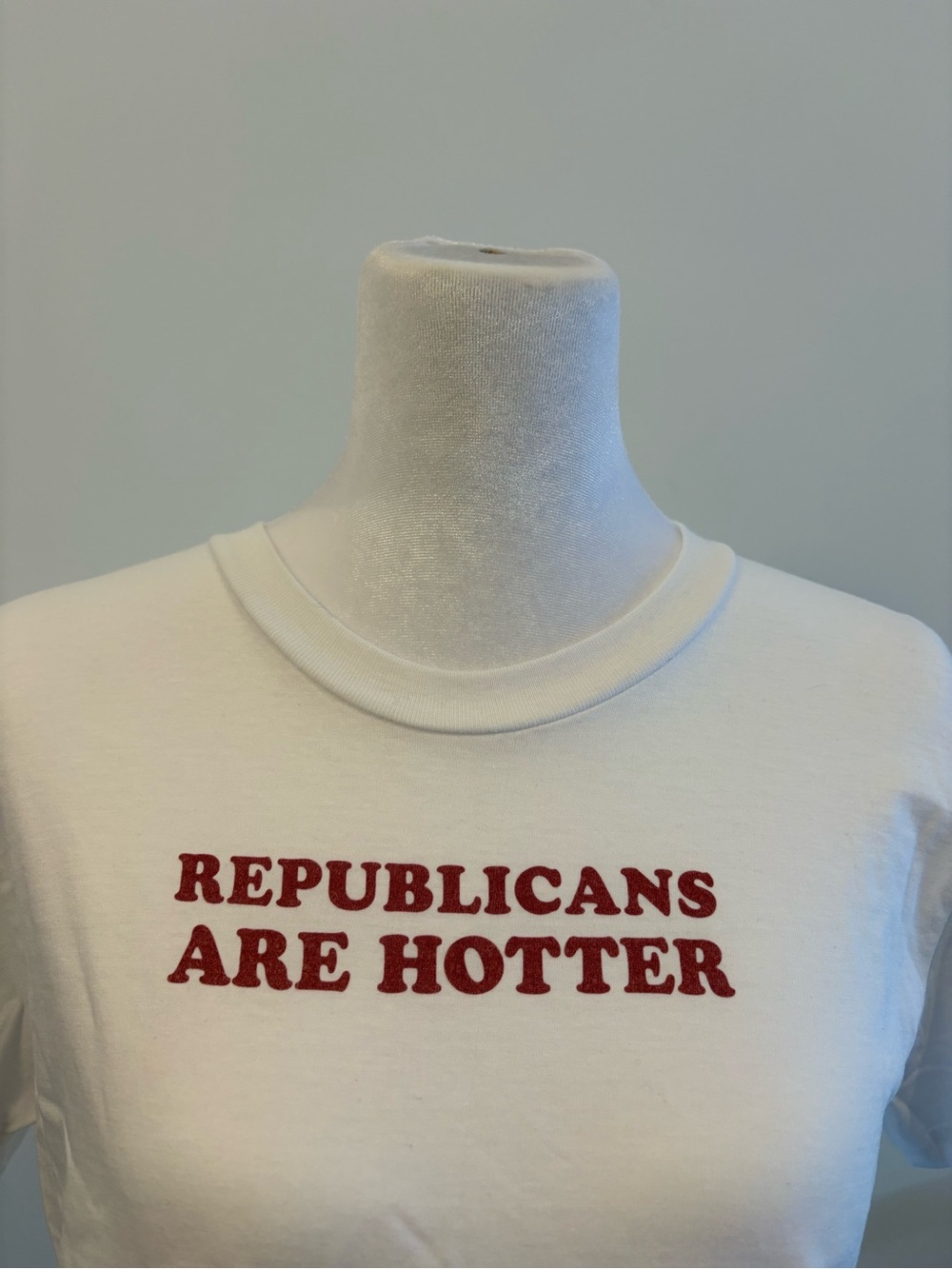 Viral Y2K Republicans Are Hotter Baby Tee White Fitted Crop Top McBling - Picture 2 of 3